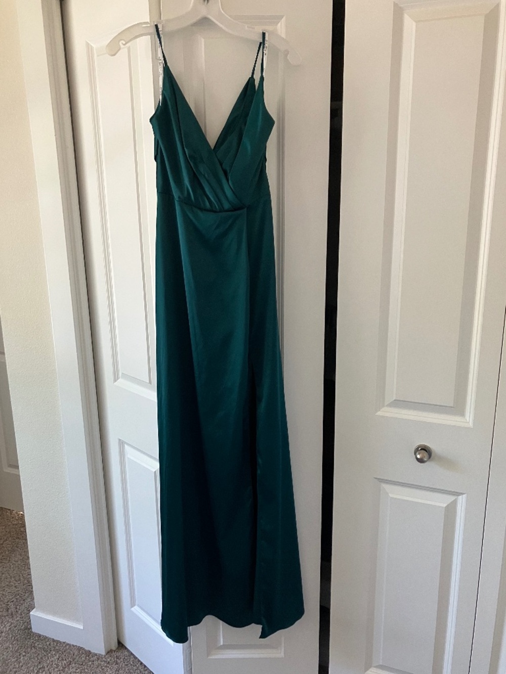 David’s bridal charmeuse emerald bridesmaid dress